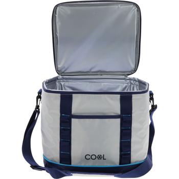 Preview: Sac isotherme 28 litres blanc/bleu – Sac isolant pliable avec isolation 6 mm, poignée et bandoulière – Glacière pratique pour excursions, plage et camping