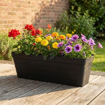 Preview: Set di 2 fioriere rettangolari da balcone in antracite – 60x20x19 cm – vasche per piante con sistema di irrigazione integrato – cassetta per fiori robusta per terrazza e balcone