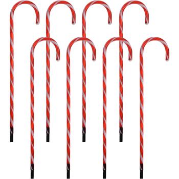 Preview: Set d’ambiance de 8 sucres d’orge LED rouge-blanc – Bel éclairage de Noël et déco de jardin avec minuterie pour jardin, allées et balcon