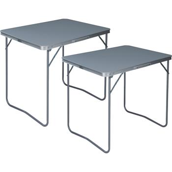 Preview: Set da 2 tavoli da campeggio pieghevoli (80 x 60 x 69 cm) in grigio – tavolo resistente alle intemperie con robusto bordo in alluminio, telaio in metallo stabile e pratica maniglia di trasporto, portata fino a 30 kg