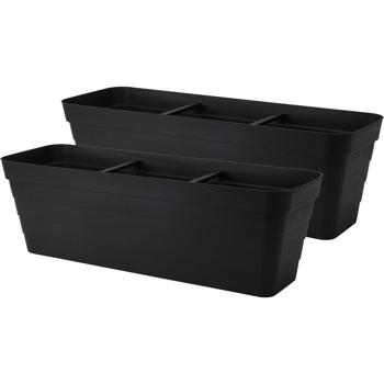Preview: Set di 2 fioriere rettangolari da balcone in antracite – 60x20x19 cm – vasche per piante con sistema di irrigazione integrato – cassetta per fiori robusta per terrazza e balcone