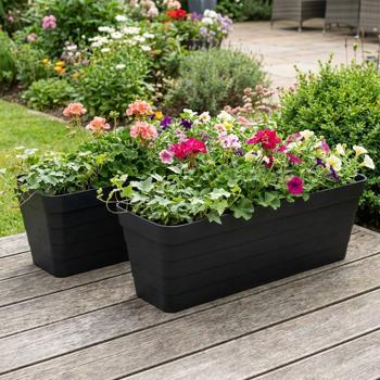 Set di 2 fioriere rettangolari da balcone in antracite – 60x20x19 cm – vasche per piante con sistema di irrigazione integrato – cassetta per fiori robusta per terrazza e balcone