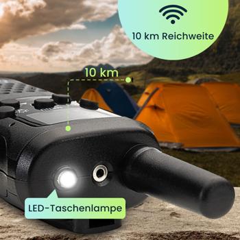 Preview: 2er-Set Profi Akku-PMR-Funkgerät, Gürtelclip & Taschenlampe, Walkie Talkie mit 10km Reichweite, 8 Kanäle, Ladestation, 8 Stunden Sprechzeit