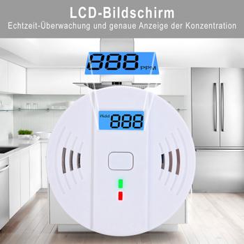 Preview: Kohlenmonoxid-Melder CO-Detektor mit LCD-Display, 85 dB Alarm, DIN EN5029 Zertifiziert, CO-Warner mit Speicherfunktion für Zuhause & Camping