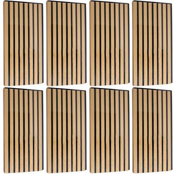 Preview: Set of 8 wall panels 60 x 30 cm in elegant wood look – acoustic wall cladding made of MDF & PET – sustainable FSC-certified design for modern interiors