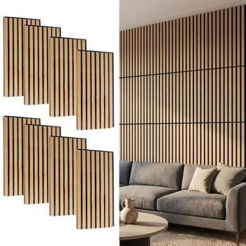 Set of 8 wall panels 60 x 30 cm in elegant wood look – acoustic wall cladding made of MDF & PET – sustainable FSC-certified design for modern interiors