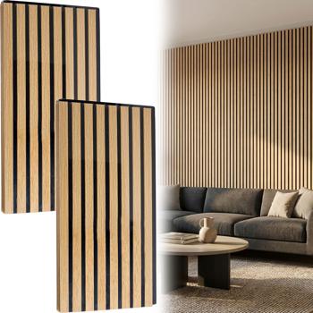 Set de 8 panneaux muraux 60 x 30 cm aspect bois élégant – revêtement mural acoustique en MDF & PET – design durable certifié FSC pour un aménagement intérieur moderne