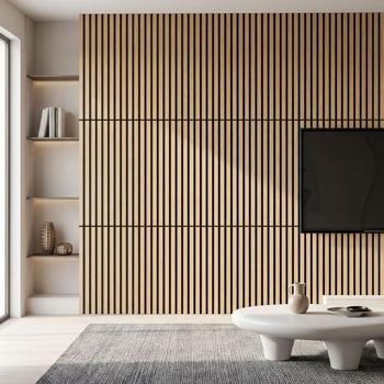 Preview: Set of 8 wall panels 60 x 30 cm in elegant wood look – acoustic wall cladding made of MDF & PET – sustainable FSC-certified design for modern interiors