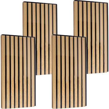 Preview: Set de 16 panneaux muraux 60x30 cm aspect bois élégant – revêtement mural acoustique en MDF & PET – design durable certifié FSC pour une décoration intérieure moderne