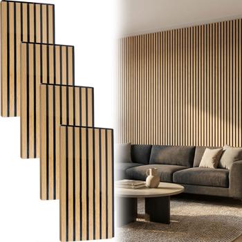 Set de 16 panneaux muraux 60x30 cm aspect bois élégant – revêtement mural acoustique en MDF & PET – design durable certifié FSC pour une décoration intérieure moderne