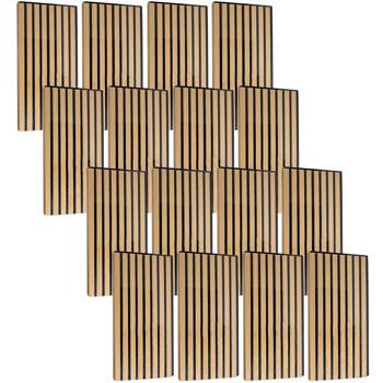 Preview: Set de 16 panneaux muraux 60x30 cm aspect bois élégant – revêtement mural acoustique en MDF & PET – design durable certifié FSC pour une décoration intérieure moderne