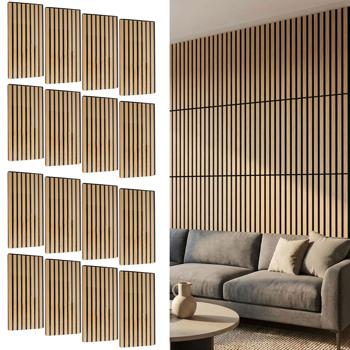 Set de 16 panneaux muraux 60x30 cm aspect bois élégant – revêtement mural acoustique en MDF & PET – design durable certifié FSC pour une décoration intérieure moderne