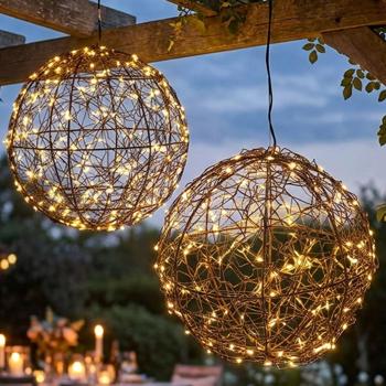Set de 2 superbes boules lumineuses LED noires 18 cm & 25 cm : micro‑LED blanc chaud pour balcon & salon – sphères lumineuses avec timer & effet scintillant