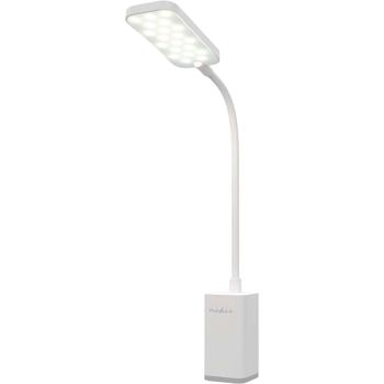 Preview: Elegante LED Schreibtischlampe dimmbar mit Klemme – Moderne Tischleuchte für Büro, Studium & Lesen, USB Akku Klemmlampe, Weiss