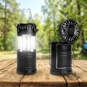 Set of 2 2‑in‑1 camping lamp & fan – bright COB light & cooling for tent, outdoor & hiking – compact & battery‑operated