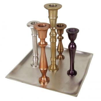 Preview: Chandelier baroque aluminium 5 branches - Décoration tendance, ambiance chaleureuse - 22,5x22,5x23cm, 5 couleurs métalliques, pour bougies Ø21mm