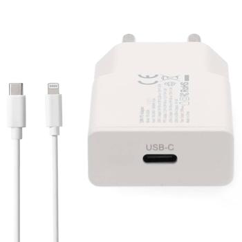 Preview: Chargeur rapide GaN USB-C 20W blanc – chargeur secteur compact avec câble Lightning pour Apple iPhone, smartphone, tablette