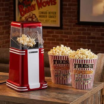 Preview: Retro hot‑air popcorn machine – red/white, aluminium / plastic, 15x29x17 cm, 2 cinema cups, popcorn maker, fast, easy, low‑fat
