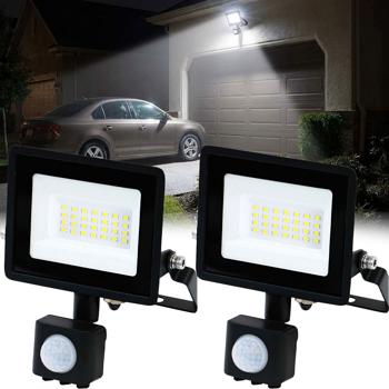 Set of 2 LED floodlights with motion sensor – 1620 lumen outdoor spotlight – 4000K – adjustable wall floodlight IP44 – 3x8 m detection