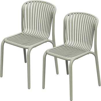 Preview: 2er-Set Stapelbarer Gartenstuhl in Beige, moderner Kunststoffstuhl in Bauhaus-Optik - ergonomischer Terrassenstuhl, wetterfest und nachhaltig