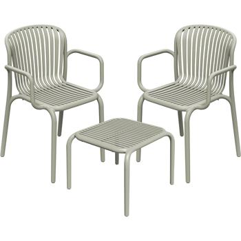 Preview: Set: 2 Bequeme Gartenstühle mit Armlehnen und ein moderner Beistelltisch, Beige - kompakt, leicht & für Aussen geeignet