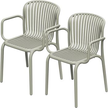 Preview: 2er-Set Bequemer Gartenstuhl aus Kunststoff, Beige – ergonomische Gartenstühle mit Armlehnen - modern, leicht & stapelbar, für Aussen geeignet