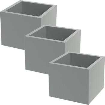 Preview: Lot de 3 pots de fleurs carrés 38 cm gris béton, bac de plantation 25L en plastique pour intérieur & extérieur, résistant au gel & aux UV, poids léger