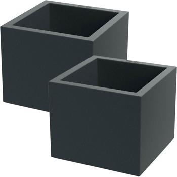 Preview: Lot de 2 pots de fleurs carrés 38 cm anthracite, bac à plantes 25L en plastique pour intérieur & extérieur, résistant au gel & aux UV, léger