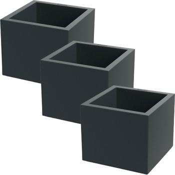 Preview: Lot de 3 pots de fleurs carrés 38 cm anthracite, bac de plantation 25L en plastique pour intérieur & extérieur, résistant au gel & aux UV, poids léger