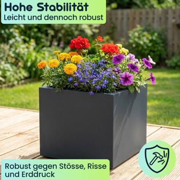 Preview: 3er-Set Blumentopf Quadratisch 38cm in Anthrazit, Pflanzkasten 25L aus Kunststoff für Innen & Aussen, Frostsicher & UV-Beständig, Leichtgewicht