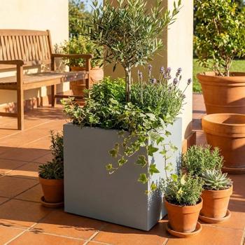Preview: 3er-Set Blumentopf Quadratisch 47cm in Beton-Grau, Pflanzkasten 51L aus Kunststoff für Innen & Aussen, Frostsicher & UV-Beständig, Leichtgewicht