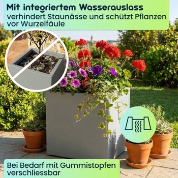 Preview: 3er-Set Blumentopf Quadratisch 47cm in Beton-Grau, Pflanzkasten 51L aus Kunststoff für Innen & Aussen, Frostsicher & UV-Beständig, Leichtgewicht
