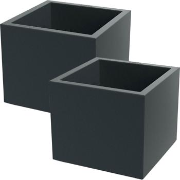 Preview: Lot de 2 pots de fleurs carrés 47 cm anthracite, bac à plantes 51L en plastique pour intérieur & extérieur, résistant au gel & aux UV, léger