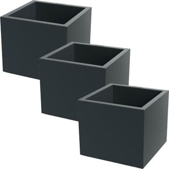 Preview: Lot de 3 pots de fleurs carrés 47 cm anthracite, bac à plantes 51 L en plastique pour intérieur & extérieur, résistant au gel & aux UV, léger