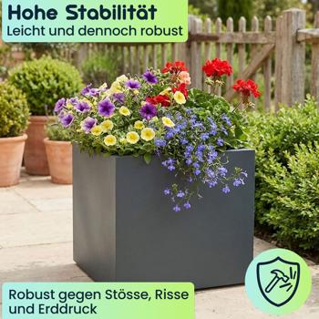 Preview: 3er-Set Blumentopf Quadratisch 47cm in Anthrazit, Pflanzkasten 51L aus Kunststoff für Innen & Aussen, Frostsicher & UV-Beständig, Leichtgewicht