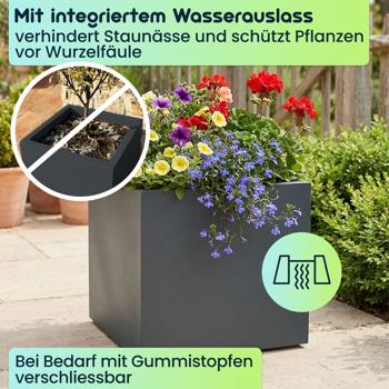 Preview: 3er-Set Blumentopf Quadratisch 47cm in Anthrazit, Pflanzkasten 51L aus Kunststoff für Innen & Aussen, Frostsicher & UV-Beständig, Leichtgewicht
