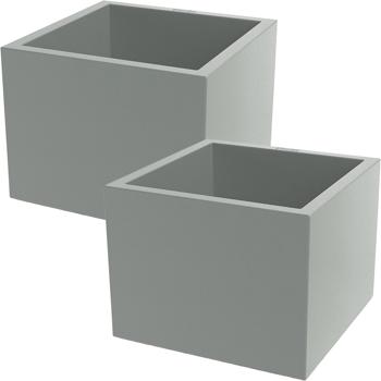 Preview: Lot de 2 pots de fleurs carrés 58 cm gris béton, jardinière 91 L en plastique pour intérieur & extérieur, résistant au gel & aux UV, poids léger