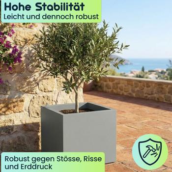 Preview: 2er-Set Blumentopf Quadratisch 58cm in Beton-Grau, Pflanzkasten 91L aus Kunststoff für Innen & Aussen, Frostsicher & UV-Beständig, Leichtgewicht