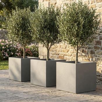 Set of 3 square flower pots 58 cm in concrete grey, 91 L plastic planter box for indoor & outdoor use, frost-proof & UV-resistant, lightweight