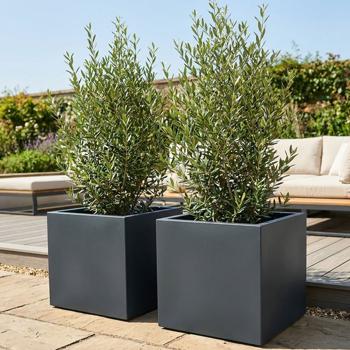 Lot de 2 pots de fleurs carrés 58 cm anthracite, bacs à plantes 91L en plastique pour intérieur & extérieur, résistants au gel & aux UV, légers