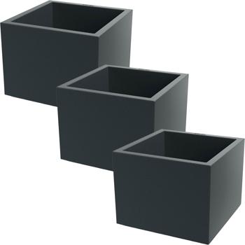 Preview: Set of 3 square flower pots 58 cm, anthracite, 91L plastic planter box for indoor & outdoor use, frost-proof & UV-resistant, lightweight