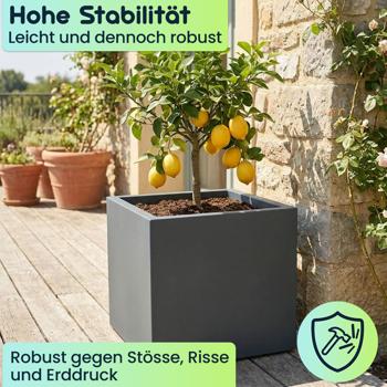 Preview: 3er-Set Blumentopf Quadratisch 58cm in Anthrazit, Pflanzkasten 91L aus Kunststoff für Innen & Aussen, Frostsicher & UV-Beständig, Leichtgewicht