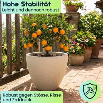 Preview: 2er-Set Moderner Pflanzkübel Rund Ø38cm in Sand, Blumentopf 23L aus Kunststoff für Innen & Aussen, Frostsicher & UV-Beständig, Leichtgewicht