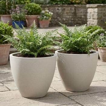 Lot de 2 bacs à plantes ronds modernes Ø38cm sable, pot de fleurs 23L en plastique pour intérieur & extérieur, résistant au gel & aux UV, léger