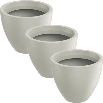 Preview: Set di 3 moderni vasi grandi rotondi Ø38 cm color sabbia, vaso da fiori 23 L in plastica per interno & esterno, resistente al gelo & ai raggi UV, leggero