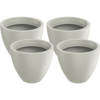 Preview: Set da 4 moderne fioriere rotonde Ø38 cm color sabbia, vasi da fiori 23L in plastica per interno ed esterno, resistenti al gelo e ai raggi UV, leggere