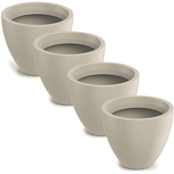 Preview: Set da 4 moderne fioriere rotonde Ø38 cm color sabbia, vasi da fiori 23L in plastica per interno ed esterno, resistenti al gelo e ai raggi UV, leggere