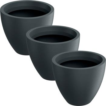 Preview: Set de 3 pots de fleurs ronds 38 cm, graphite – Grand contenant pour plantes pour l’extérieur et l’intérieur – Look moderne & design élégant pour jardin et terrasse