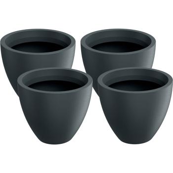 Preview: Lot de 4 pots de fleurs ronds 38 cm, graphite – Grand contenant pour plantes pour l’extérieur et l’intérieur – Look moderne & design raffiné pour jardin et terrasse