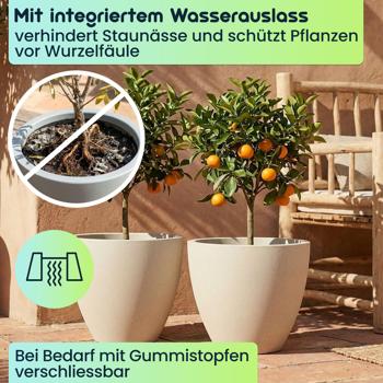 Preview: 2er-Set Moderner Pflanzkübel Rund Ø58cm in Sand, Blumentopf 86L aus Kunststoff für Innen & Aussen, Frostsicher & UV-Beständig, Leichtgewicht
